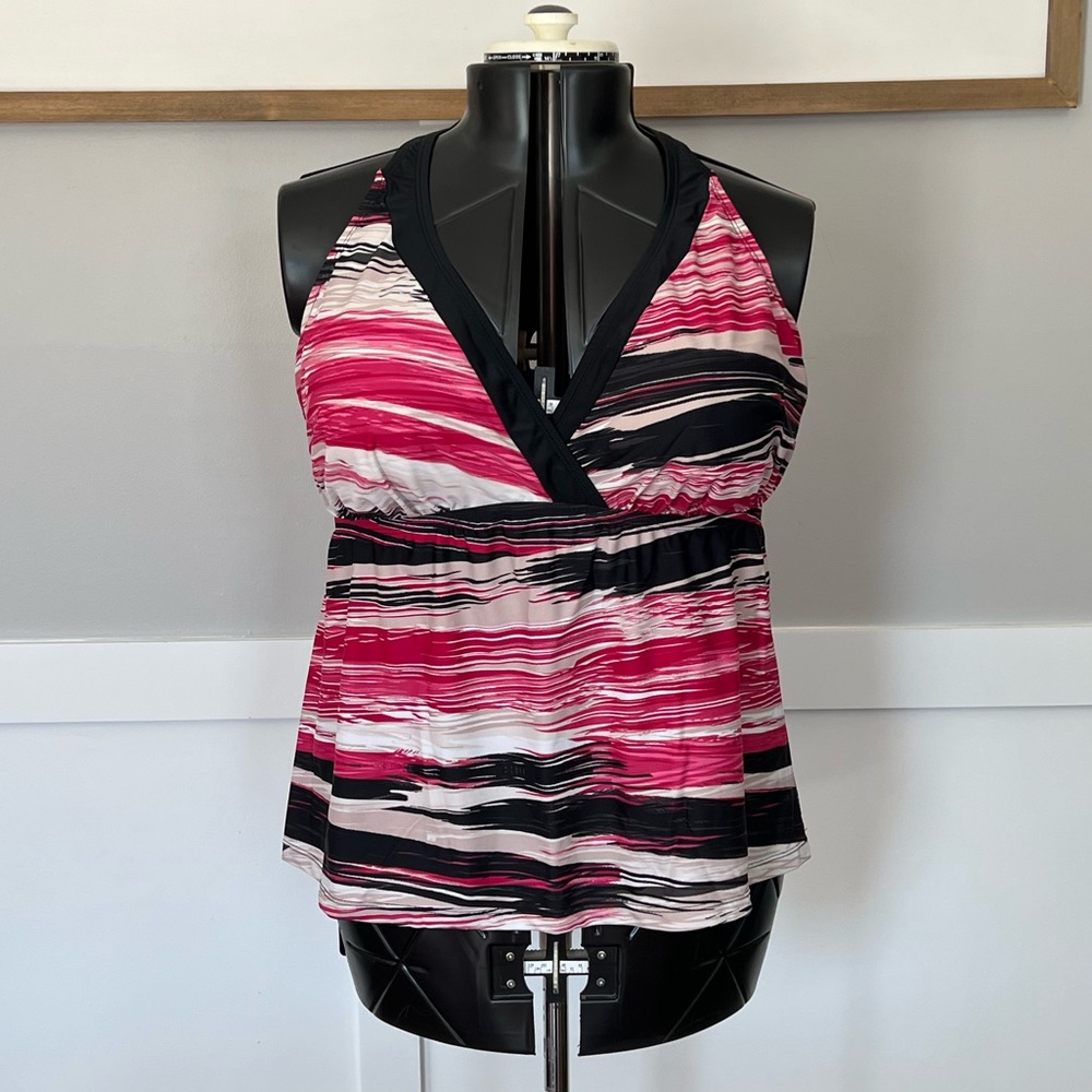 Pink and Black striped swim top